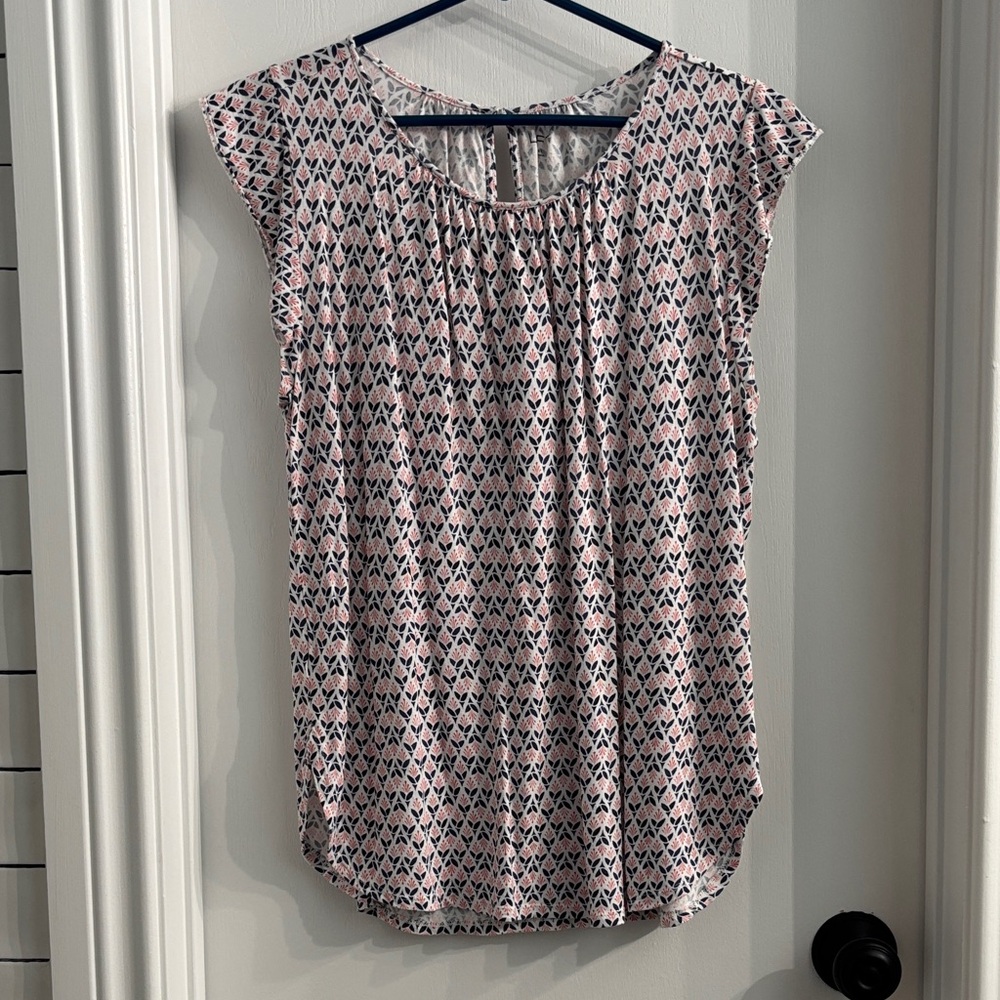 LOFT Pink and Blue Flower Patterned Blouse